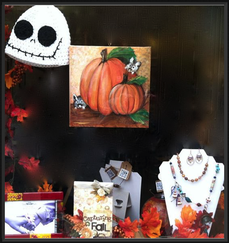 Window of shop around Halloween