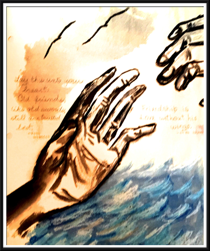 Early effort to draw hands. 